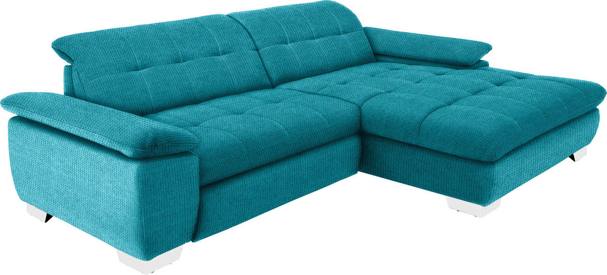 ECKSOFA in Mikrofaser Türkis  - Türkis/Chromfarben, Design, Textil/Metall (265/180cm) - Carryhome