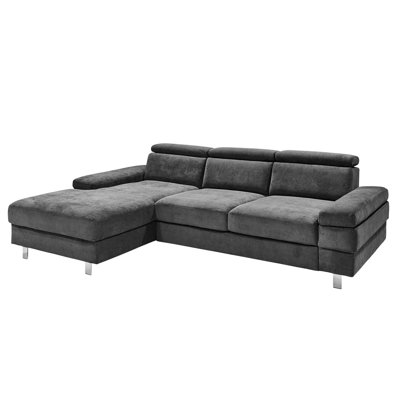 ECKSOFA in Webstoff Anthrazit - Anthrazit/Silberfarben, Konventionell, Textil/Metall (260/82/182cm) - Trendmanufaktur
