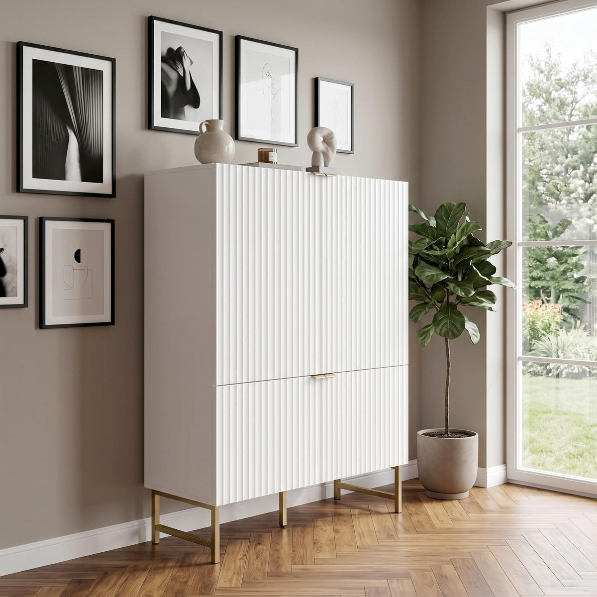 HIGHBOARD , 100/142/41 cm,  - Goldfarben/Weiß, Design, Holzwerkstoff/Kunststoff (100/142/41cm) - MID.YOU