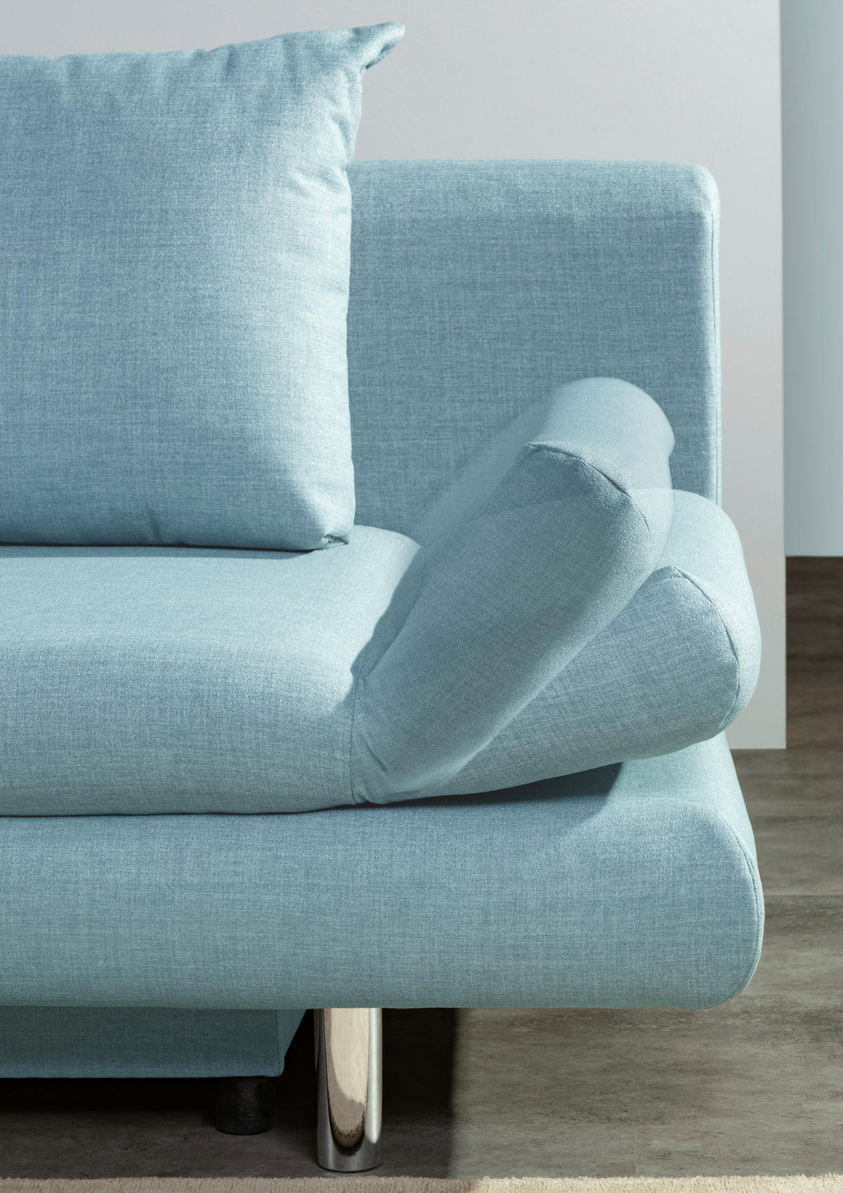 SCHLAFSOFA  mit Stoffauswahl, Rücken echt Flachgewebe Hellblau  - Chromfarben/Schwarz, Design, Kunststoff/Textil (194/73/91cm) - Xora