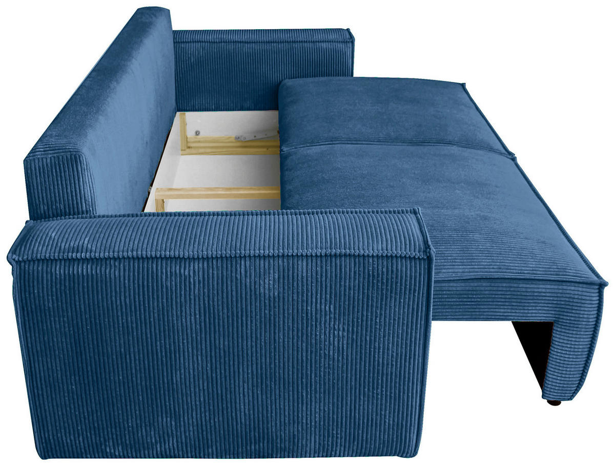 SCHLAFSOFA  mit Liegefunktion, Schlafen auf Sitzhöhe, Rücken echt Cord Blau  - Blau/Schwarz, KONVENTIONELL, Kunststoff/Textil (240/89/100cm) - Carryhome