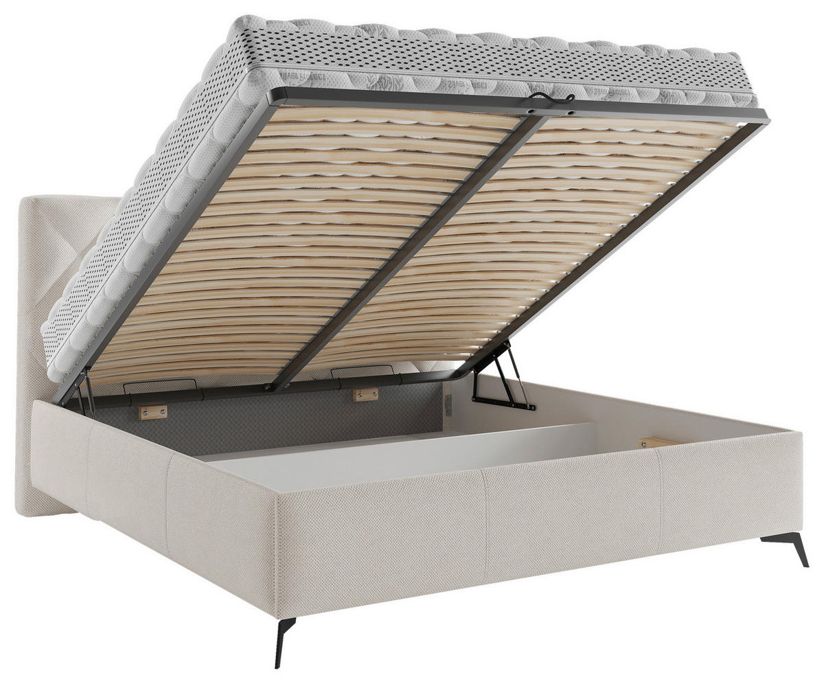 POLSTERBETT gepolstertes Kopfteil, Lattenrost 180/200 cm  in Creme  - Creme/Schwarz, MODERN, Holz/Textil (180/200cm) - Boxxx