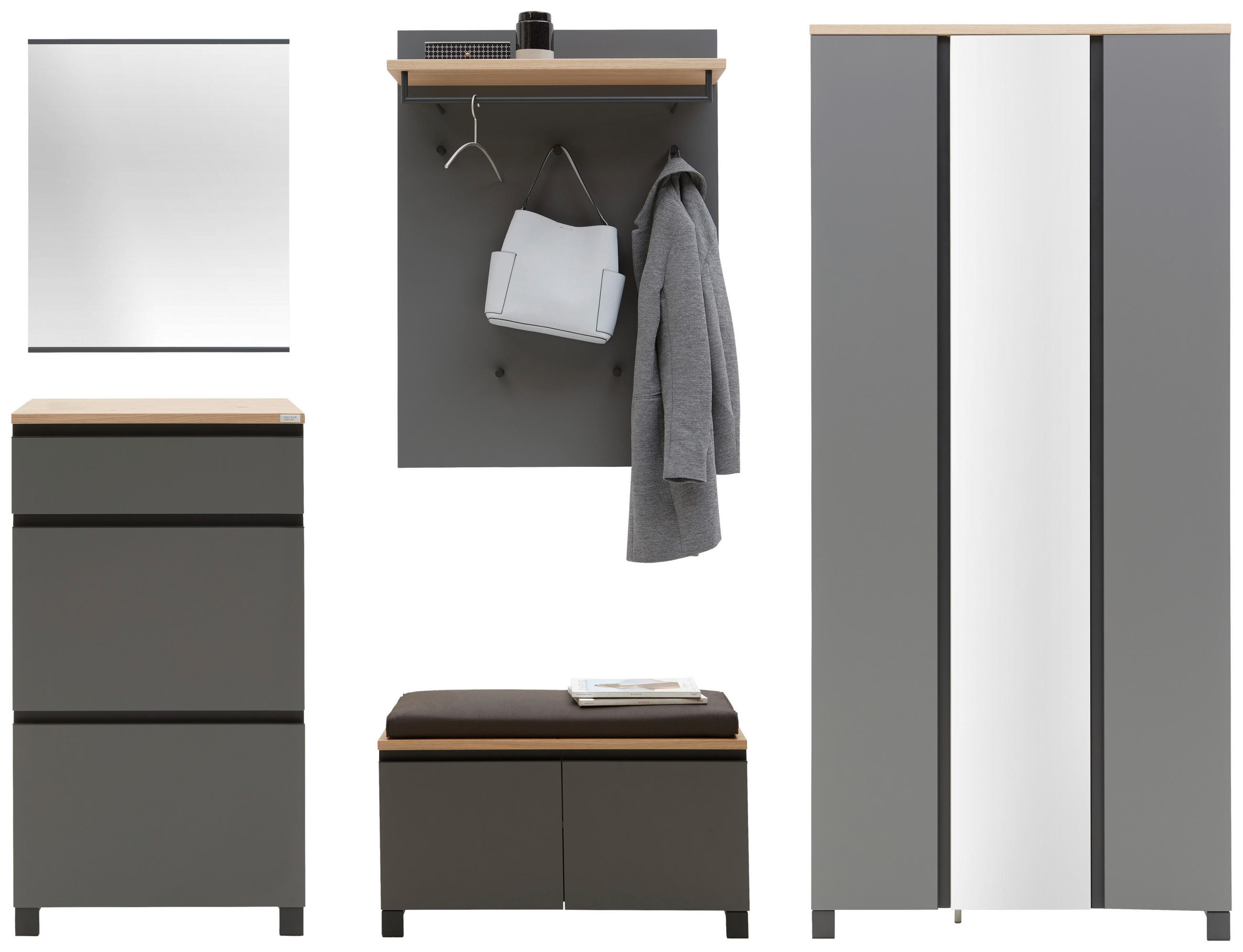 GARDEROBE 6-teilig in 270/195/40 cm - Eichefarben/Anthrazit, Design, Holz/Holzwerkstoff (270/195/40cm) - Dieter Knoll