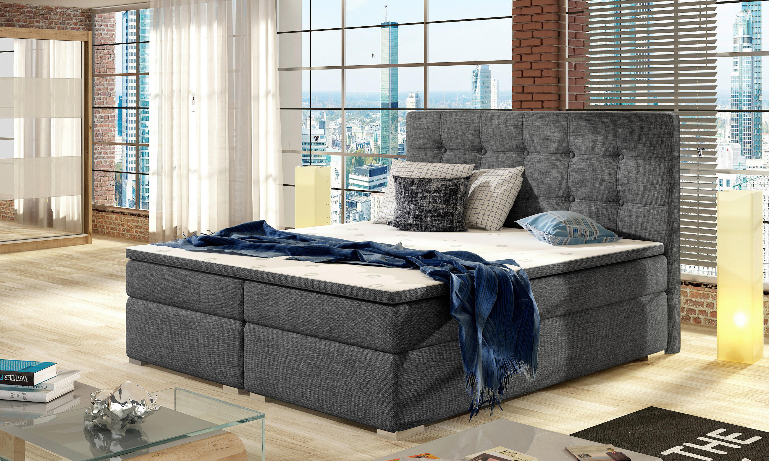 BOXBETT 160/200 cm  in Hellgrau  - Silberfarben/Hellgrau, MODERN, Textil (160/200cm) - MID.YOU