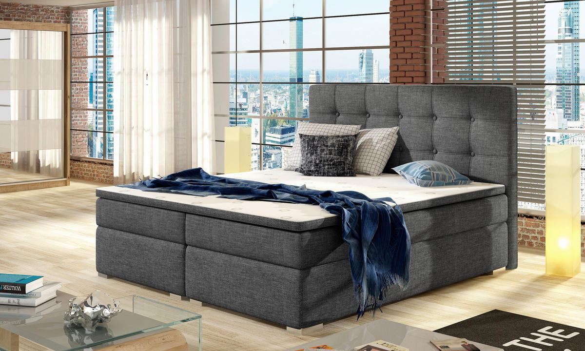 BOXBETT 160/200 cm  in Hellgrau  - Silberfarben/Hellgrau, Modern, Textil (160/200cm) - MID.YOU