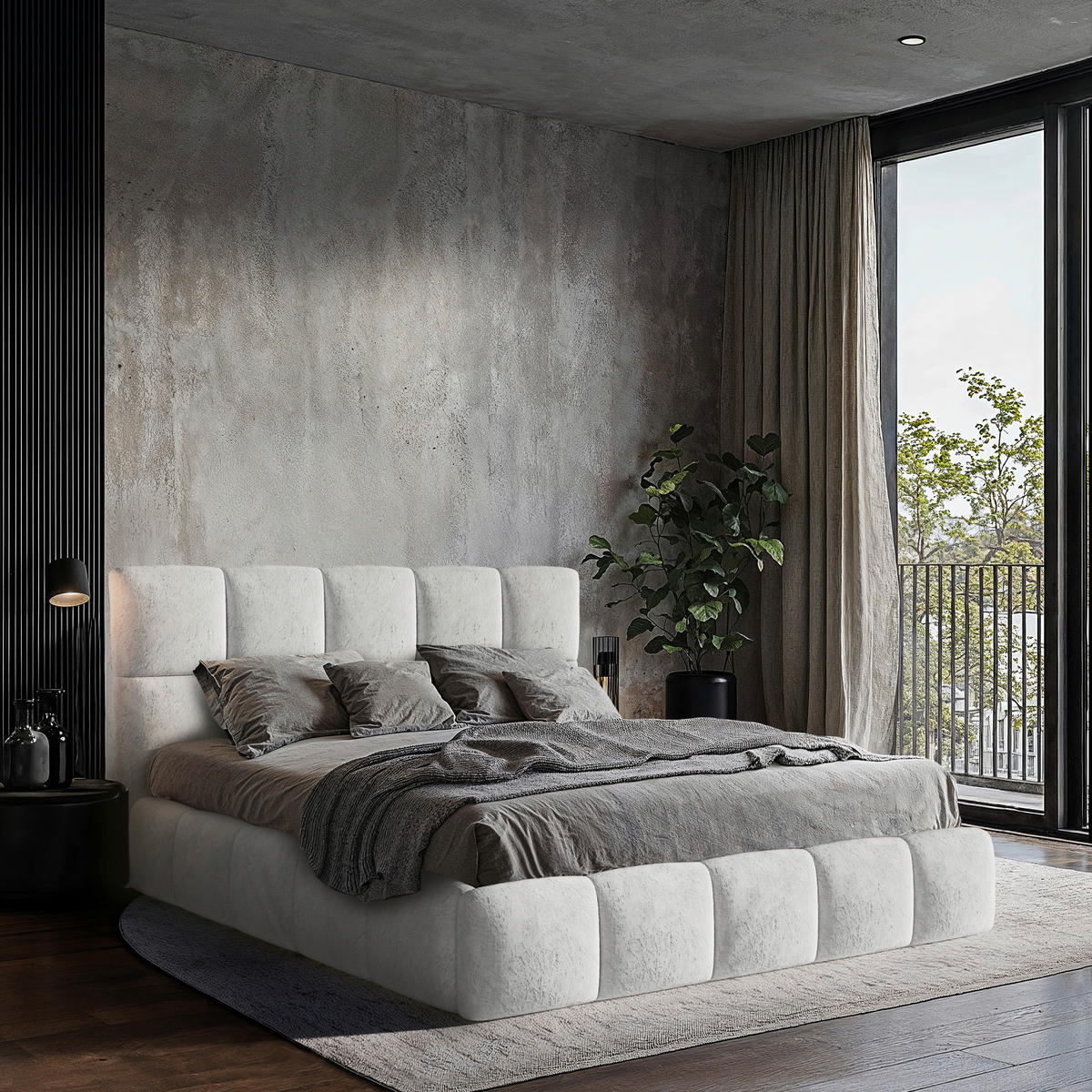 Stoppad säng Cherry 140/200 cm  i ljusgrå  - ljusgrå/svart, Modern, metall/trämaterial (140/200cm) - MID.YOU