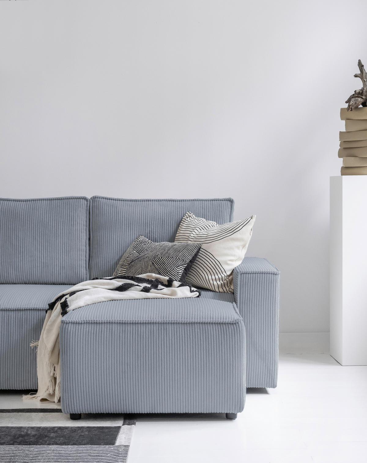 ECKSOFA Hellgrau Cord Bettkasten  - Hellgrau/Schwarz, Design, Kunststoff/Textil (250/156cm) - MID.YOU