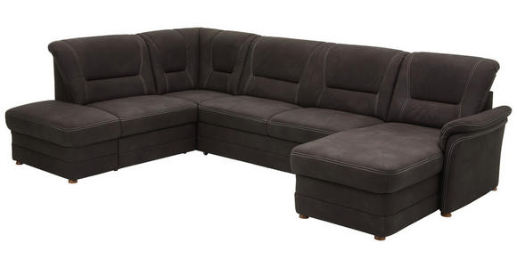 WOHNLANDSCHAFT Dunkelbraun Mikrofaser  - Eiche Bianco/Dunkelbraun, KONVENTIONELL, Holz/Textil (218/327/162cm) - Carryhome