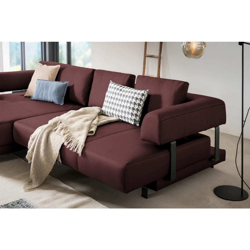 Thumbnail - Xxxl Ecksofa, Bordeaux, Leder, Echtleder, Dickleder, 3-Sitzer, Füllung: Polyurethan (Pur), Ottomane links, L-Form, 307x1...