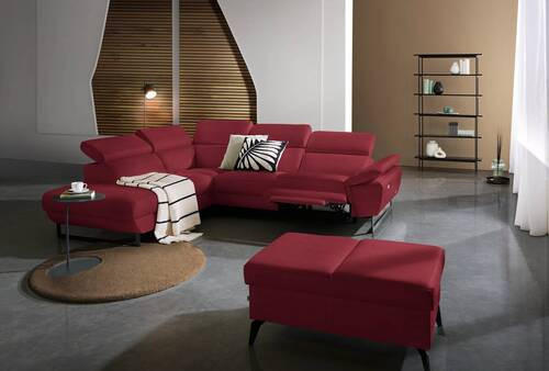 ECKSOFA in Echtleder Rot  - Rot/Schwarz, Design, Leder/Metall (225/281cm) - Celina Home