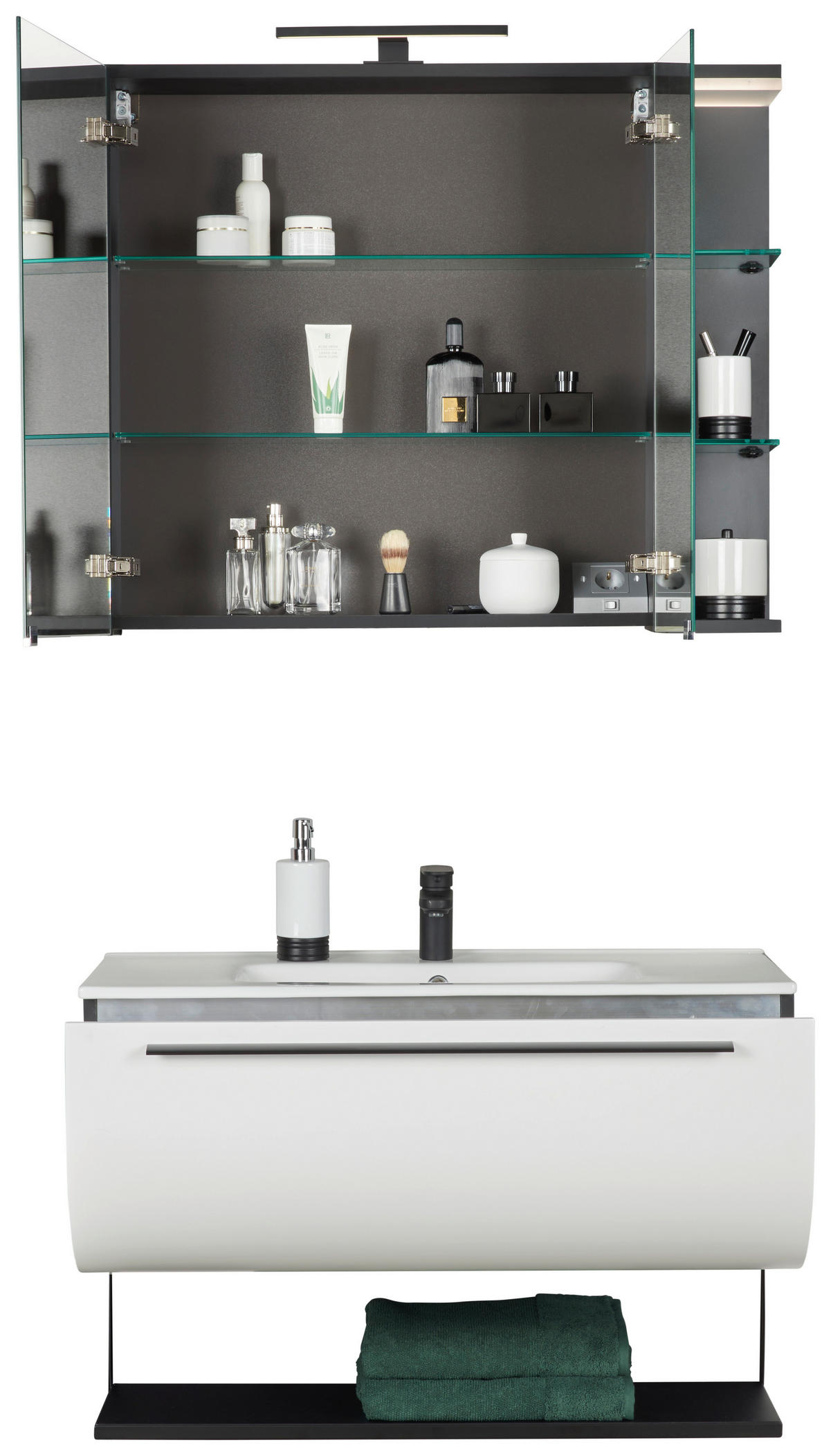 BADEZIMMER 91 cm  - Weiss/Schwarz, Modern, Glas/Holzwerkstoff (91cm) - Dieter Knoll