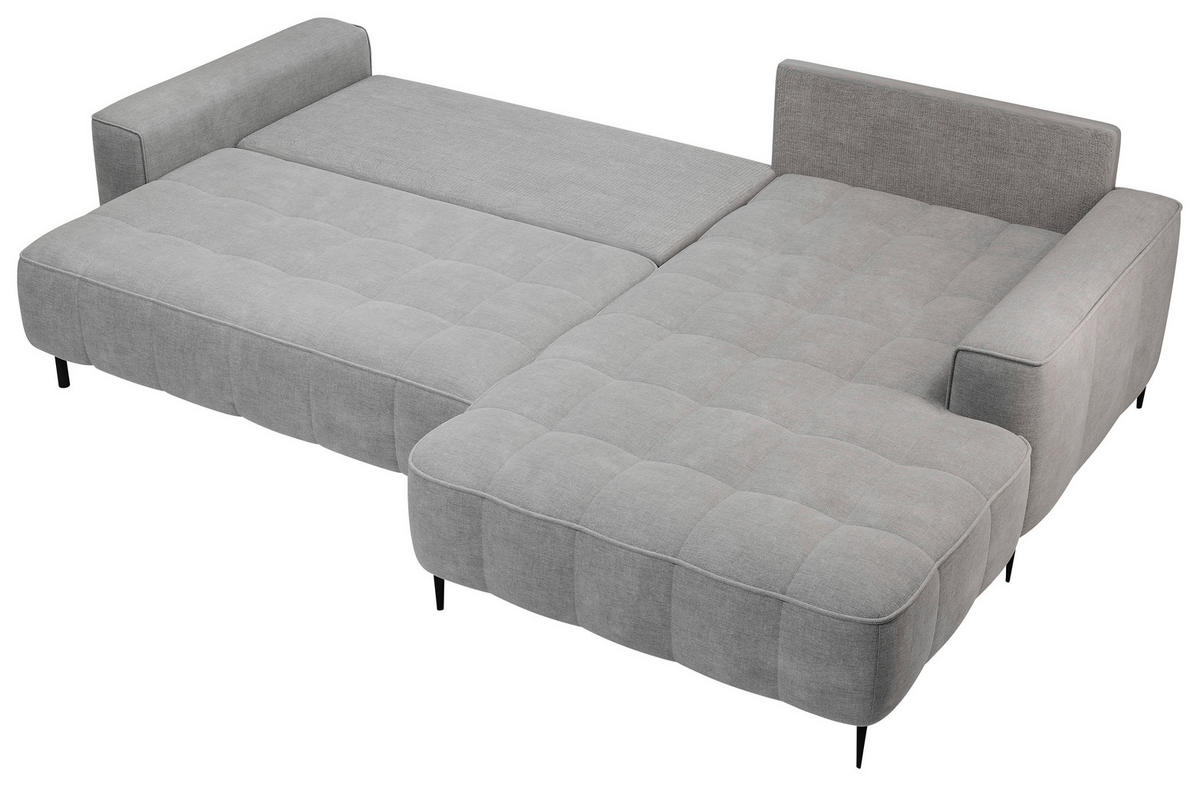 ECKSCHLAFSOFA Florence in Velours Grau  - Schwarz/Grau, Basics, Textil/Metall (280/166cm) - Livetastic