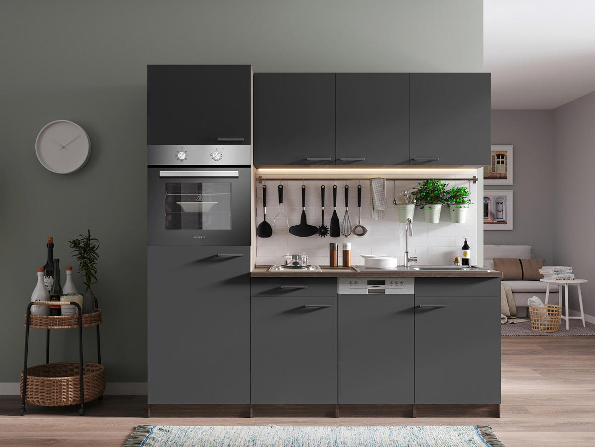 MODULKÖK 205 cm   i grå  - aluminiumfärg/grå, Basics, trämaterial/plast (205cm) - Respekta