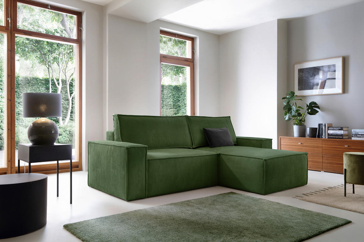 ECKSCHLAFSOFA  mit Armlehnen seitenverkehrt montierbar Samt Dunkelgrün  - Dunkelgrün/Schwarz, KONVENTIONELL, Holz/Kunststoff (251/170cm) - MID.YOU