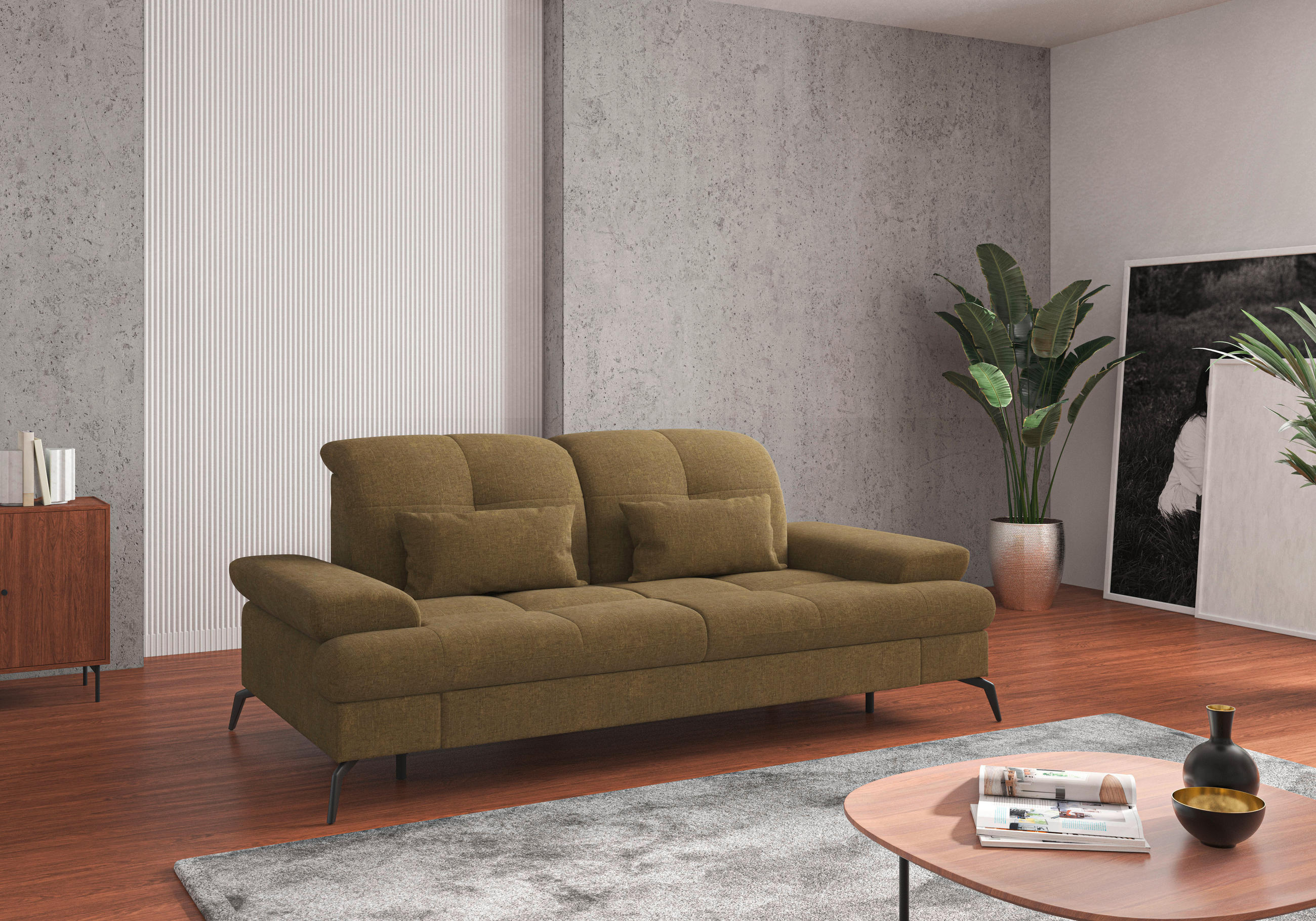 2,5-SITZER in Flachgewebe Olivgrün  - Schwarz/Olivgrün, KONVENTIONELL, Textil/Metall (202/90/122cm) - Sit & More