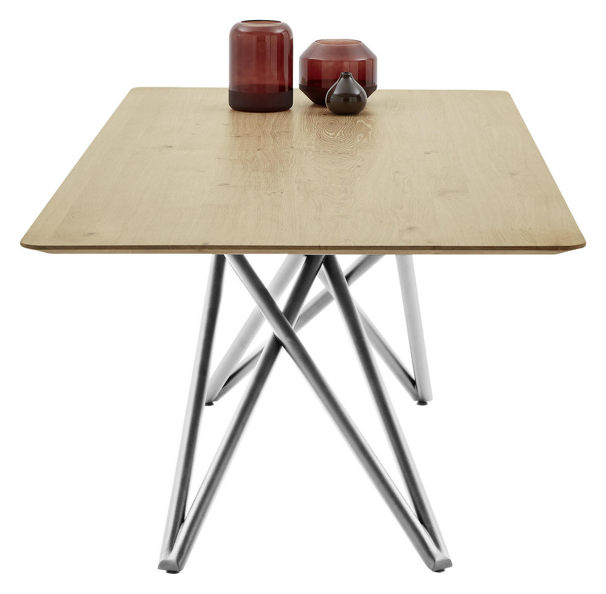 ESSTISCH Asteiche massiv rechteckig Eichefarben, Edelstahlfarben  - Edelstahlfarben/Eichefarben, Design, Holz/Metall (200/100/76cm) - Musterring