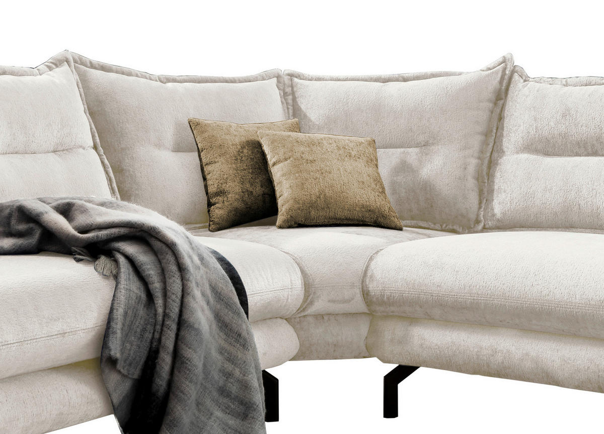 ECKSOFA in Webstoff Weiß   - Hellbraun/Schwarz, Design, Textil/Metall (257/97/257cm) - Livetastic