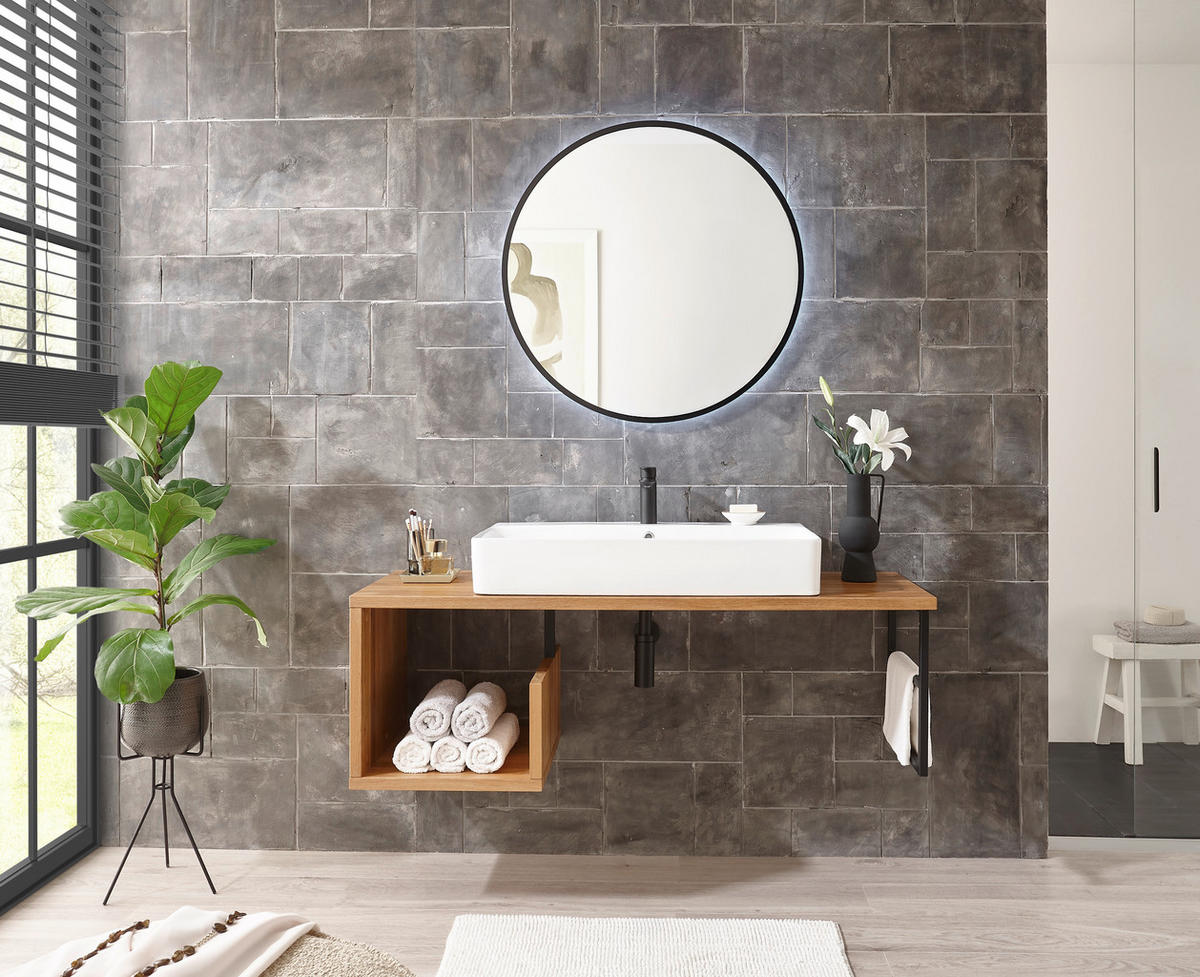 WASCHBECKENUNTERSCHRANK 135/45/47 cm  - Eichefarben/Schwarz, Natur, Holz/Metall (135/45/47cm) - Linea Natura