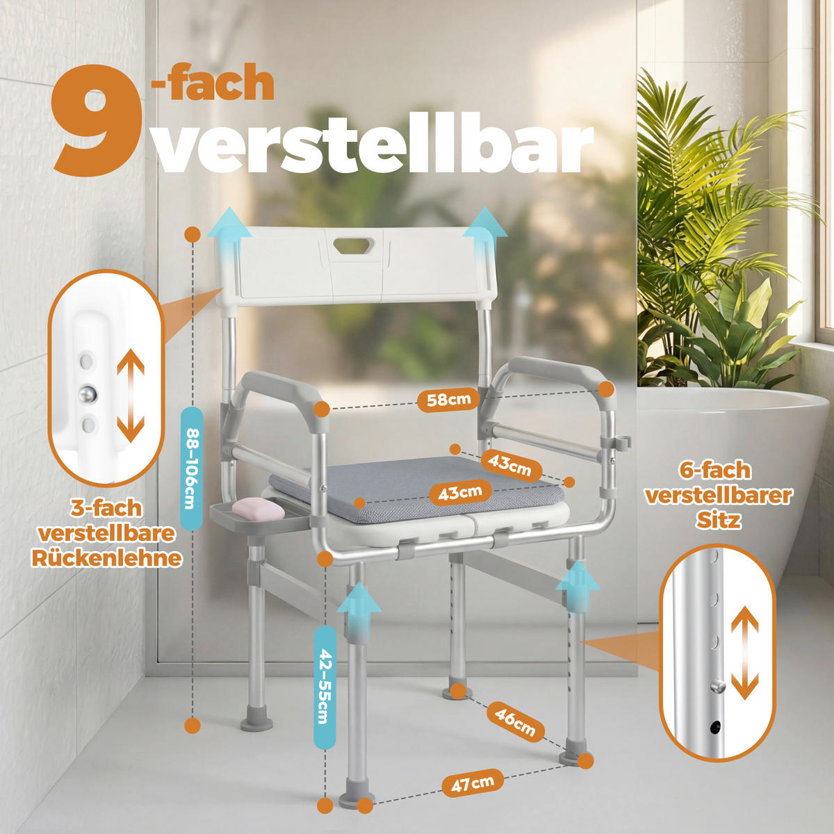 DUSCHHOCKER - Alufarben/Weiß, Trend, Kunststoff/Metall (58/106/46cm) - Milino