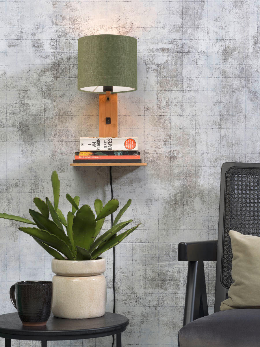 VÄGGLAMPA GOOD&MOJO  19/24/36 cm   - grön/naturfärgad, Trend, trä/textil (19/24/36cm) - Good & Mojo
