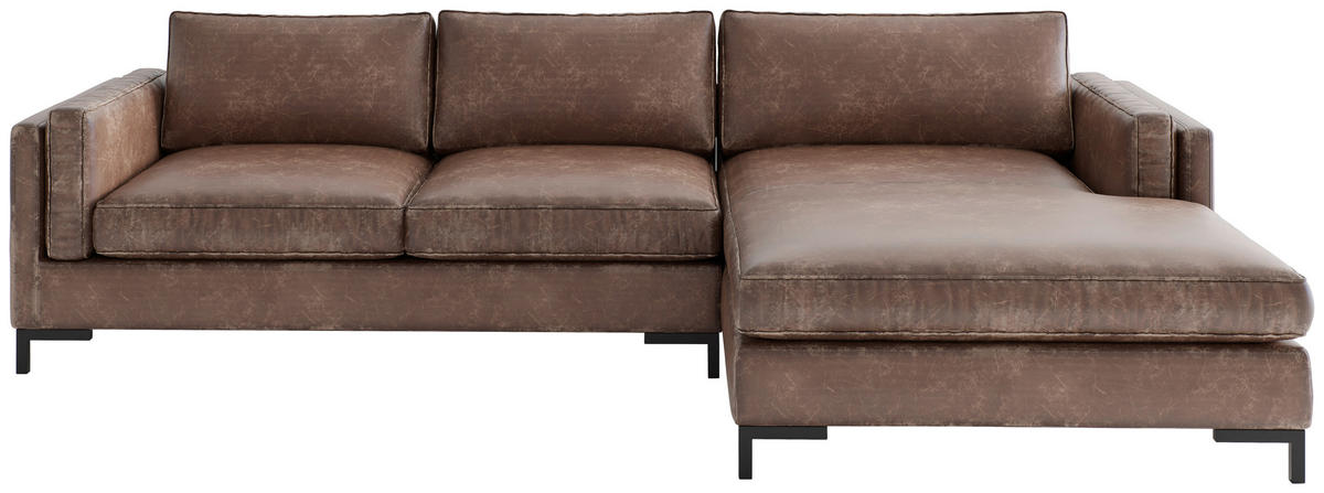 ECKSOFA in Lederlook, Flachgewebe Rotbraun  265/160 cm  - Rotbraun/Schwarz, Design, Textil/Metall (265/160cm) - Livetastic