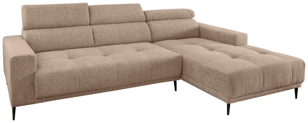ECKSOFA Hellbraun Chenille  - Hellbraun/Schwarz, KONVENTIONELL, Textil/Metall (276/188cm) - Livetastic
