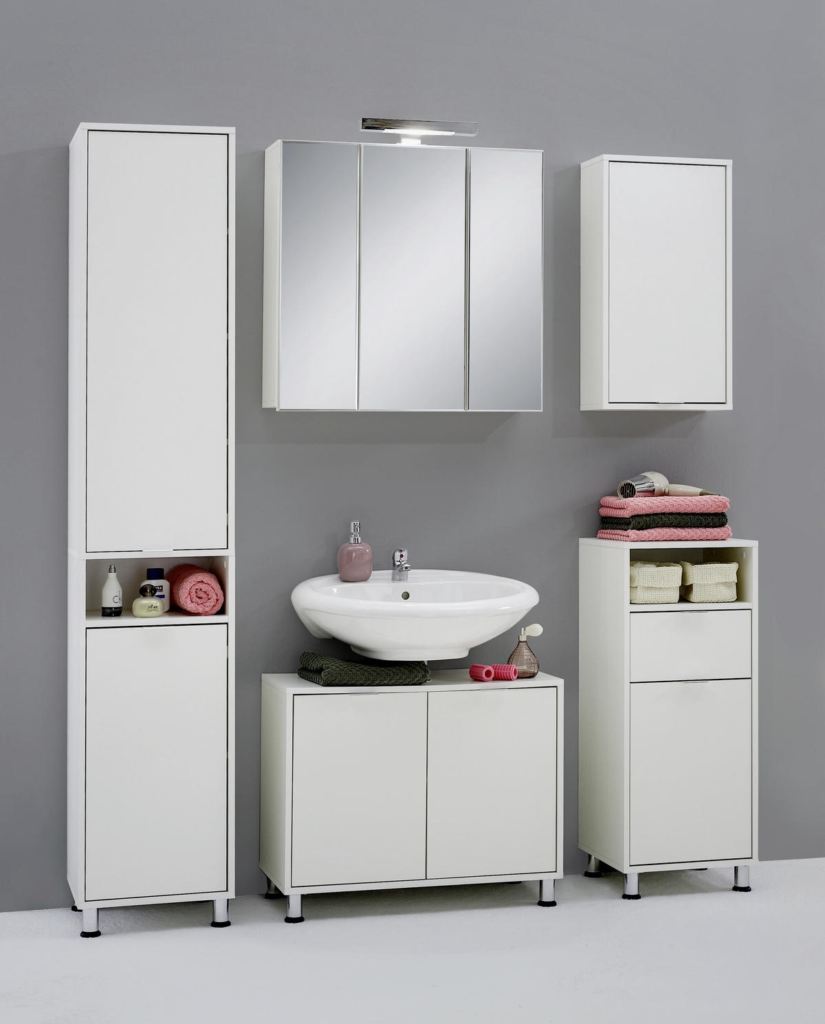 SKŘÍŇKA POD UMYVADLO, bílá, 70/57/33 cm - bílá/barvy stříbra, Moderní, kov/kompozitní dřevo (70/57/33cm) - MID.YOU