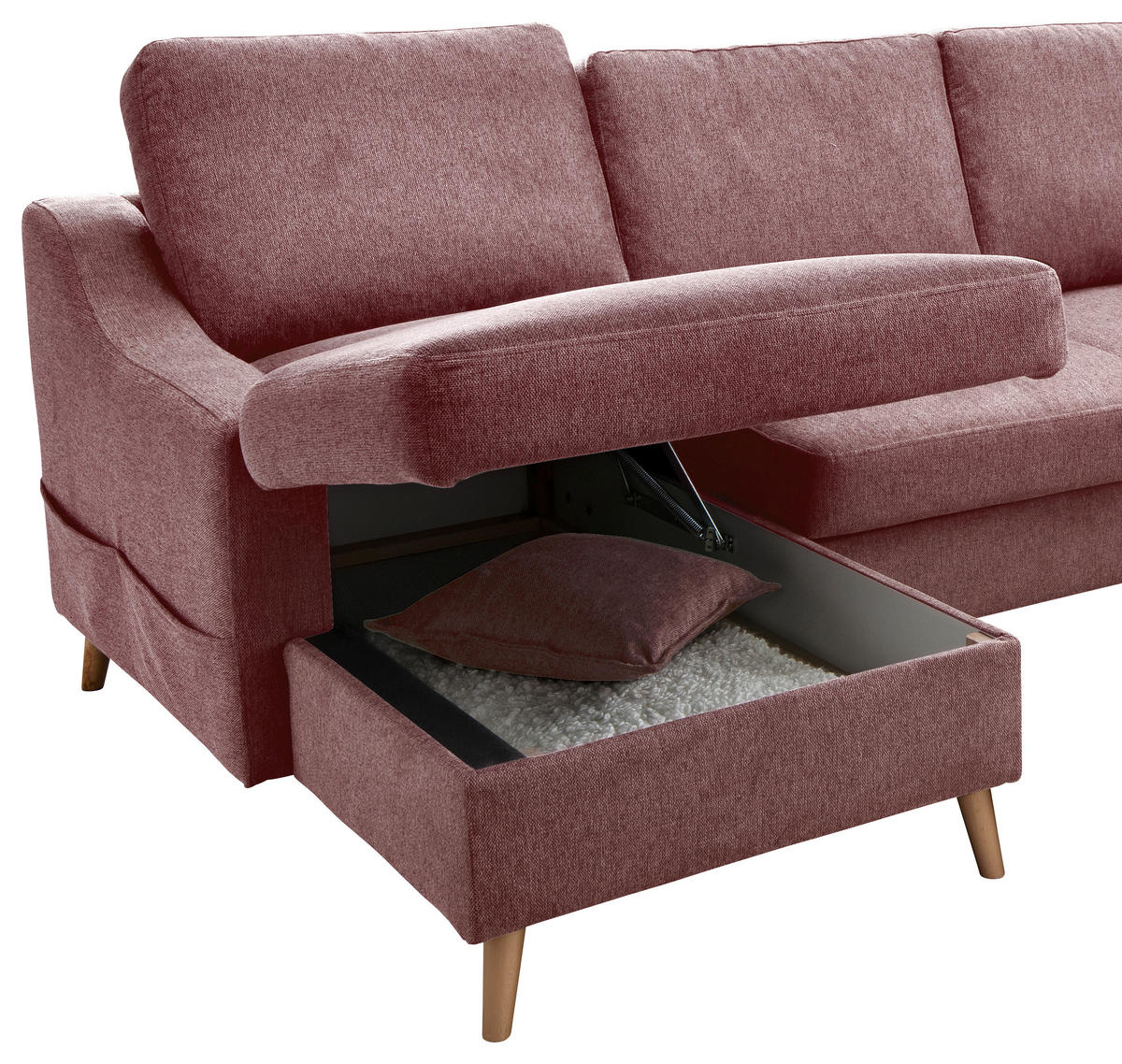 WOHNLANDSCHAFT Struktur Rosa  - Naturfarben/Rosa, Konventionell, Holz/Textil (150/301/200cm) - P & B