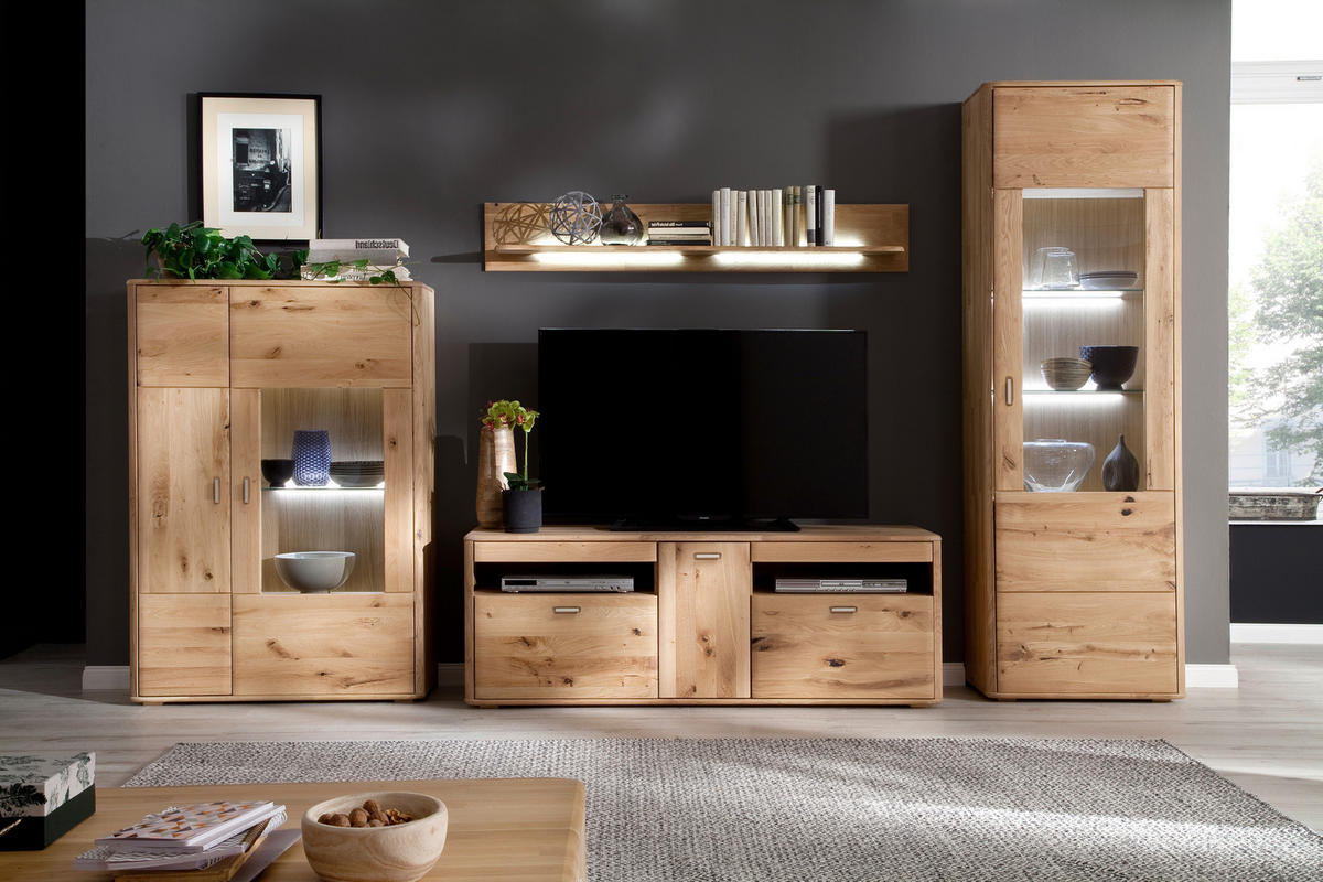 WOHNWAND  in Eichefarben 339/208/50 cm  - Eichefarben/Silberfarben, Design, Glas/Holz (339/208/50cm) - Livetastic
