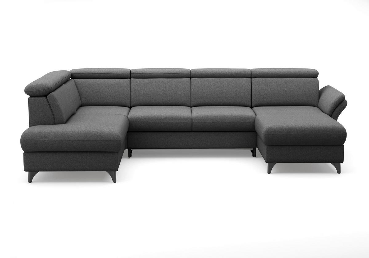 WOHNLANDSCHAFT GLENDALE E in Flachgewebe Dunkelgrau  - Dunkelgrau/Schwarz, KONVENTIONELL, Textil/Metall (193/321/166cm) - Sit & More