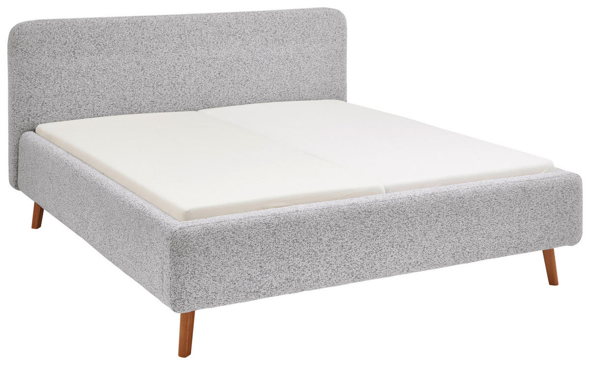 POLSTERBETT gepolstertes Kopfteil Hellgrau 140/200 cm  - Eichefarben/Hellgrau, Design, Holz/Textil (140/200cm) - Xora