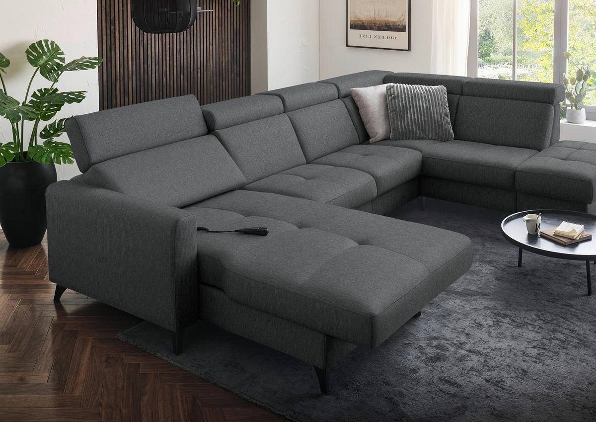 WOHNLANDSCHAFT Beldomo System in Flachgewebe Dunkelgrau  - Dunkelgrau/Schwarz, KONVENTIONELL, Textil/Metall (174/333/215cm) - Beldomo System