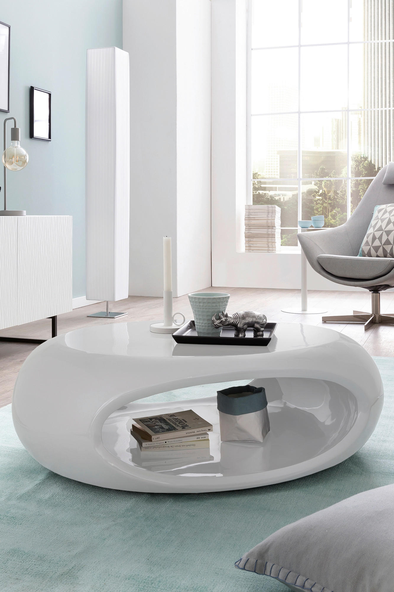 COUCHTISCH 100/70/32 cm oval Weiß Hochglanz  - Weiß Hochglanz, Design, Kunststoff (100/70/32cm) - Livetastic