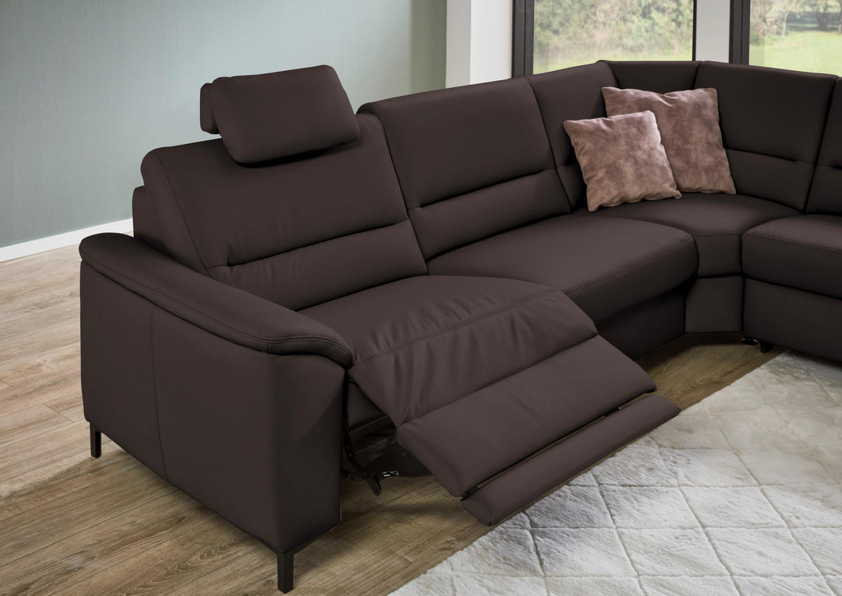 ECKSOFA Echtleder Mokka  - Schwarz/Mokka, Konventionell, Leder/Metall (290/249cm) - Beldomo Premium