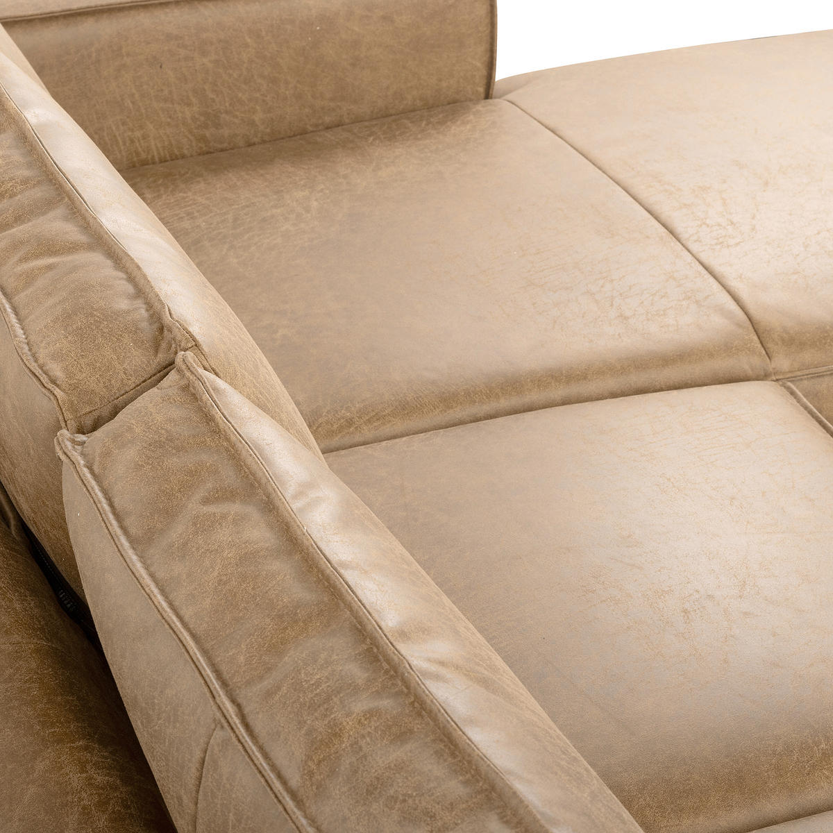 ECKSOFA Lederlook Echtleder Sandfarben  - Sandfarben/Schwarz, Design, Leder/Textil (166/238cm) - Livetastic