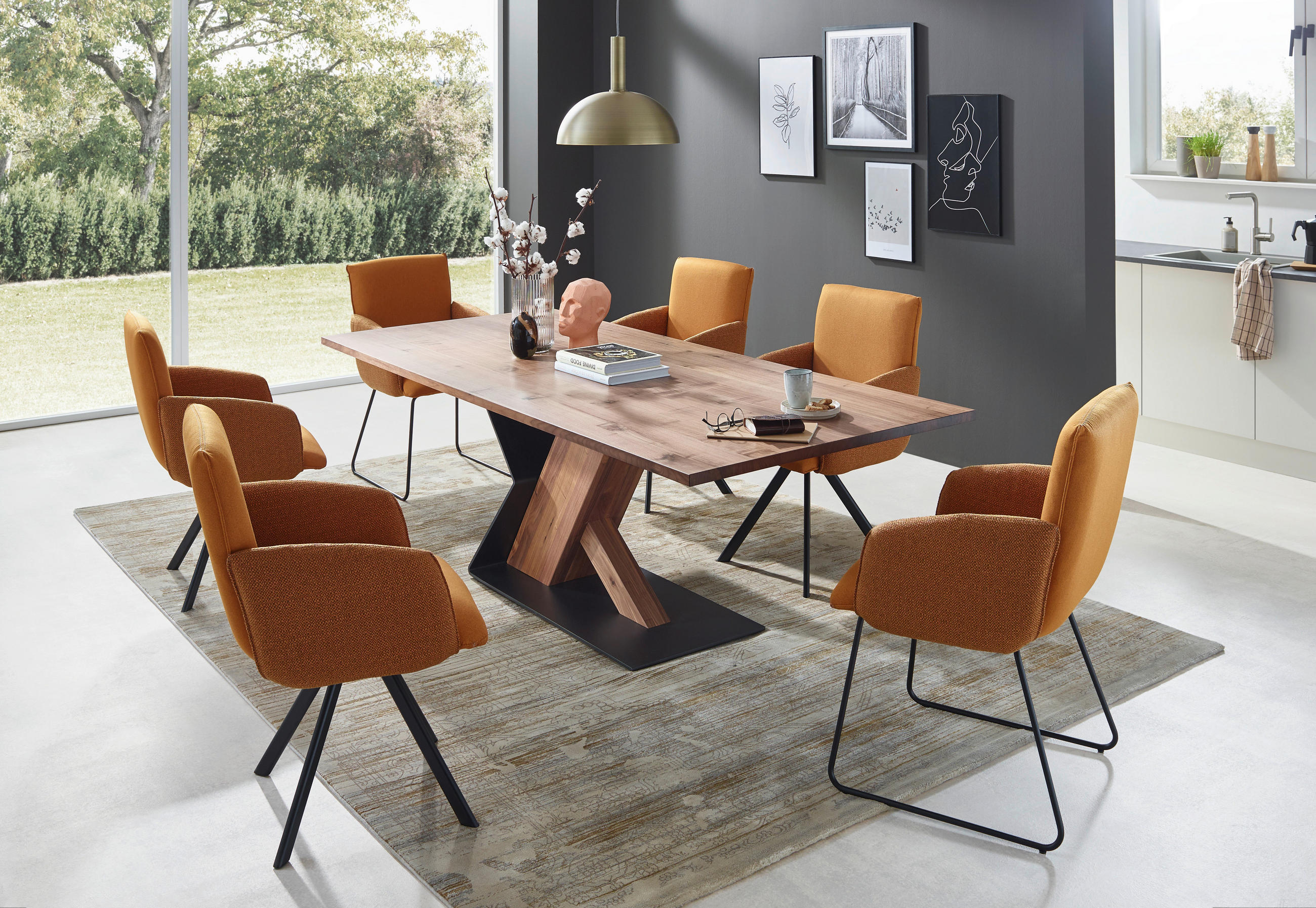 ARMLEHNSTUHL  in Stahl Webstoff  - Schwarz/Orange, Design, Textil/Metall (60/96/61cm) - Linea Natura