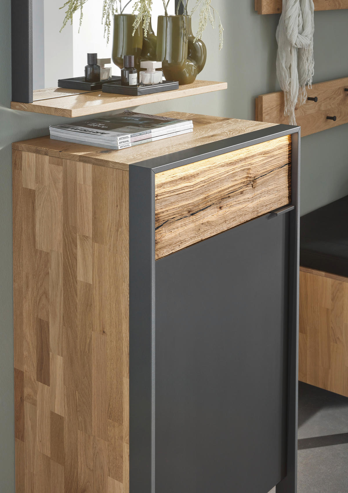 SCHUHSCHRANK 65/110,8/44,3 cm  - Eichefarben/Graphitfarben, Natur, Glas/Holz (65/110,8/44,3cm) - Valdera