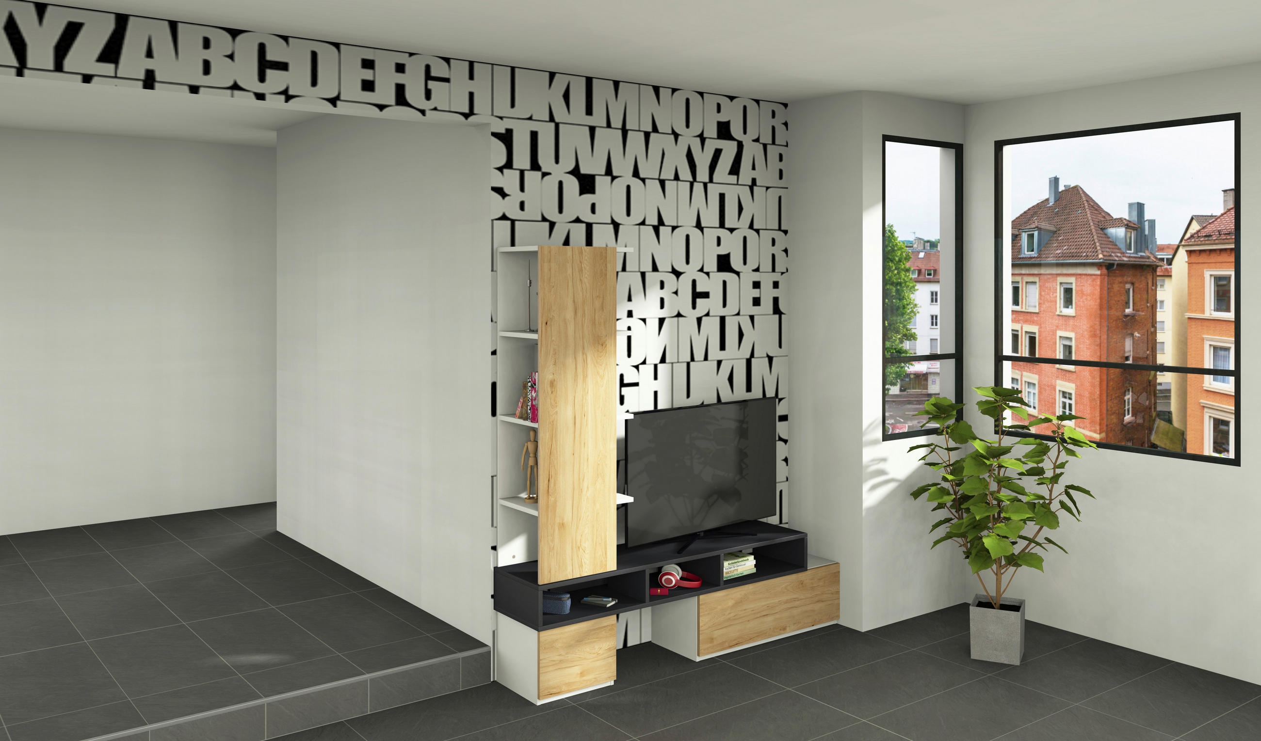 TV-ELEMENT - Eichefarben/Graphitfarben, KONVENTIONELL, Holzwerkstoff (150-195/178,8/36cm) - Cantus