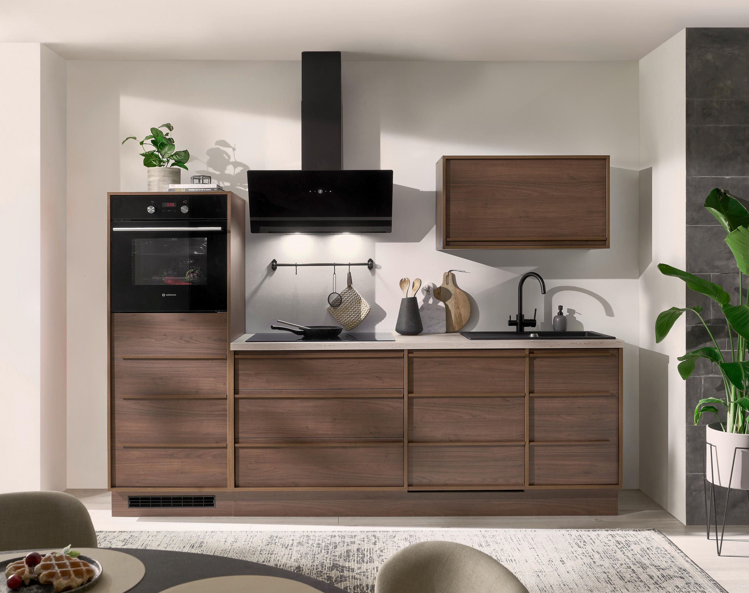 KÜCHENLEERBLOCK 264 cm   in Nussbaumfarben  - Beige/Nussbaumfarben, Trend, Holzwerkstoff/Kunststoff (264cm) - MID.YOU