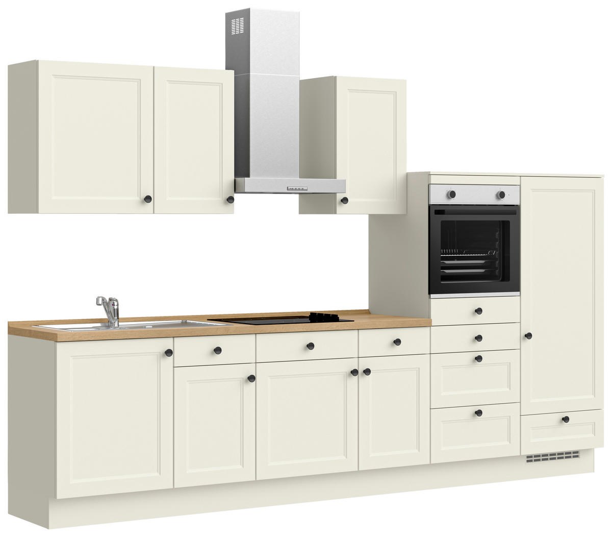 KÜCHENBLOCK Cascada 330 cm  in Weiß, Eichefarben  - Eichefarben/Schwarz, MODERN, Holzwerkstoff/Metall (330cm) - Nobilia