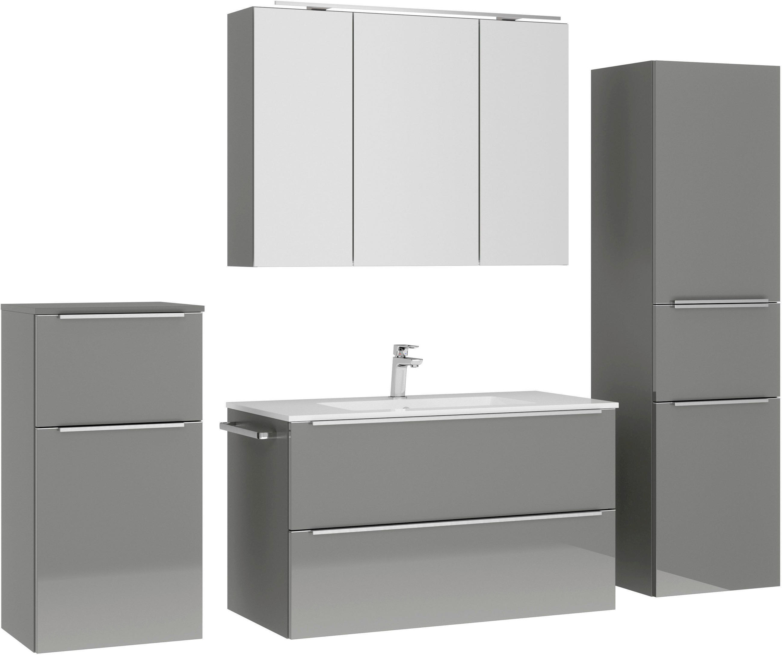 BADEZIMMER 5-teilig  in 191 cm  - Schieferfarben/Edelstahlfarben, MODERN, Holzwerkstoff/Stein (191cm) - Nobilia