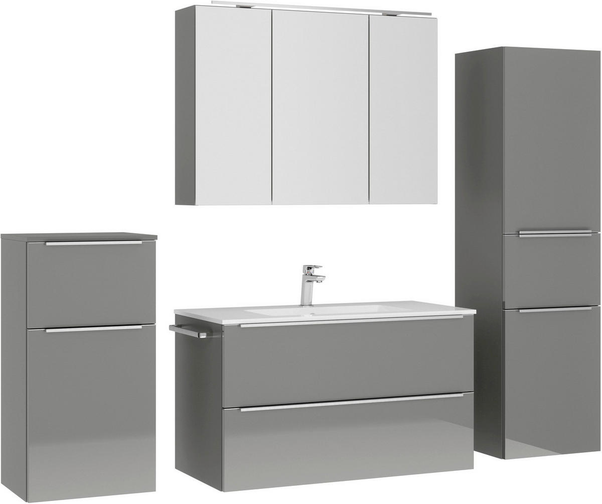 BADEZIMMER 5-teilig  in 191 cm  - Schieferfarben/Edelstahlfarben, MODERN, Holzwerkstoff/Stein (191cm) - Nobilia