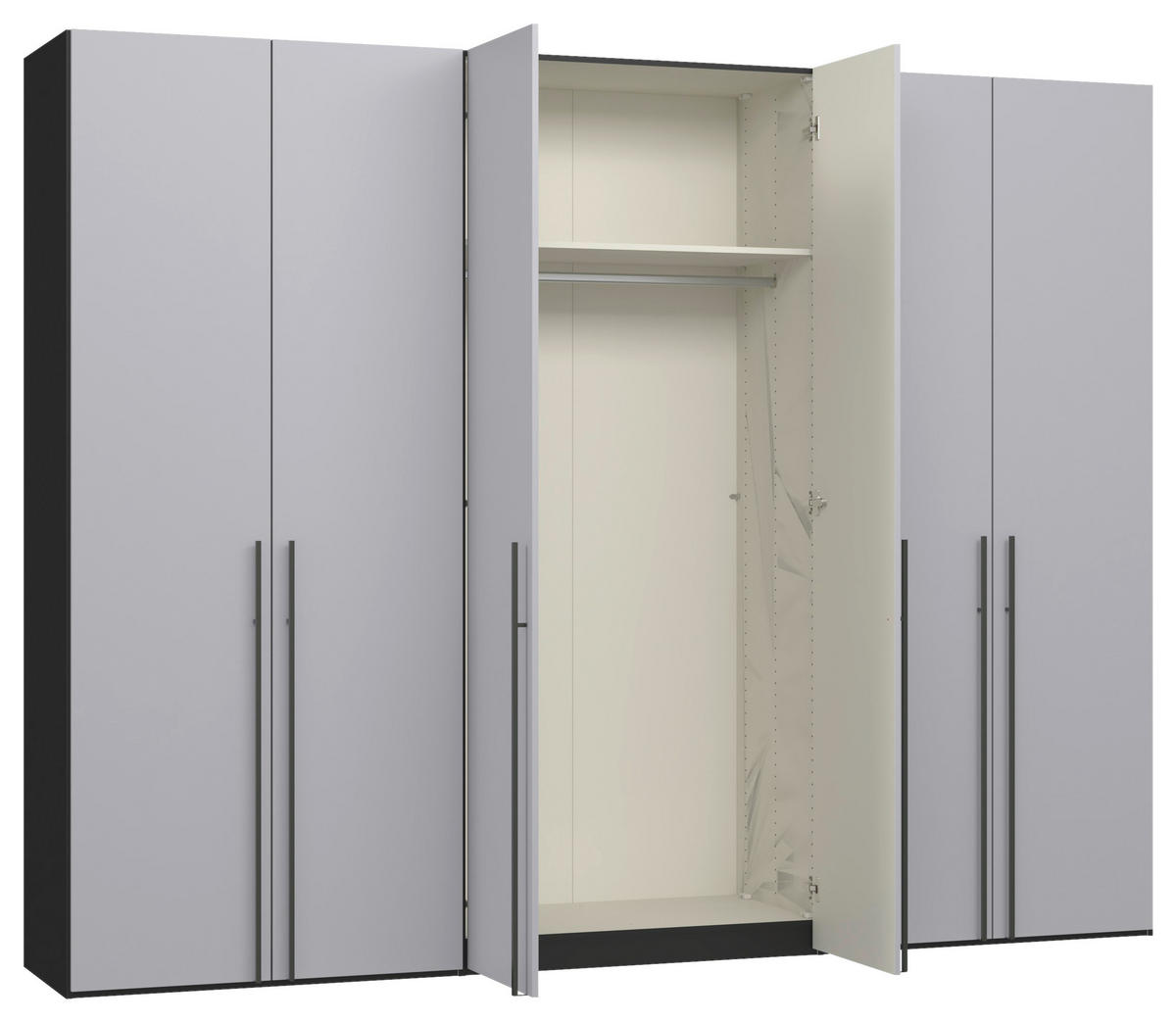 DREHTÜRENSCHRANK 303/220/59 cm,  in Schwarz, Hellgrau, 6-türig  - Titanfarben/Hellgrau, Design, Glas/Holzwerkstoff (303/220/59cm) - Jutzler