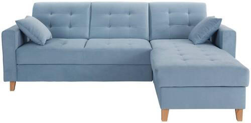ECKSOFA Hellblau Samt  - Naturfarben/Hellblau, Design, Holz/Textil (231/160cm) - Livetastic