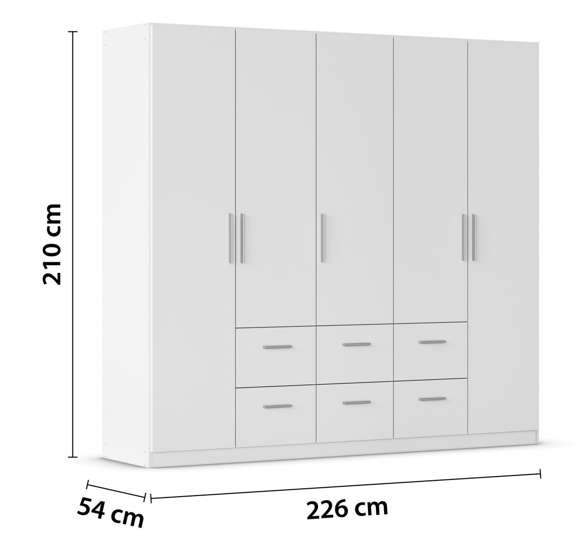 DREHTÜRENSCHRANK 226/210/54 cm,  in Weiß, 5-türig  - Alufarben/Weiß, KONVENTIONELL, Holzwerkstoff/Kunststoff (226/210/54cm) - home24