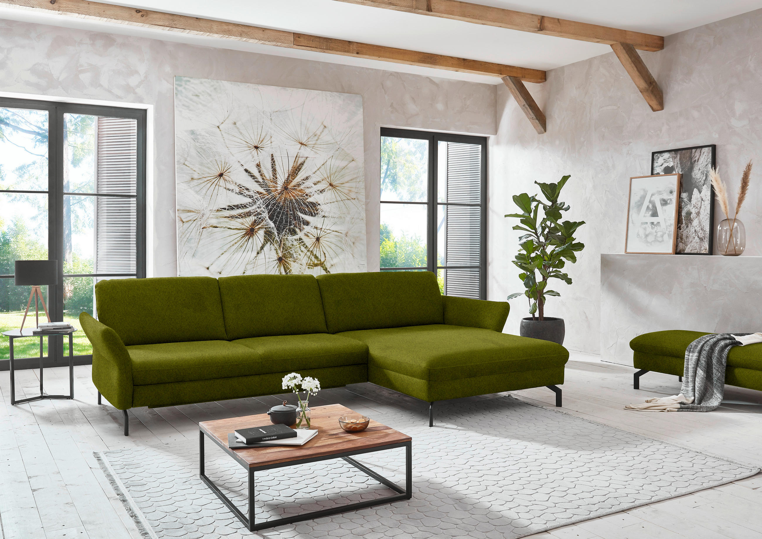 ECKSOFA in Velours Grün  - Schwarz/Grün, Design, Textil/Metall (306/179cm) - Beldomo System
