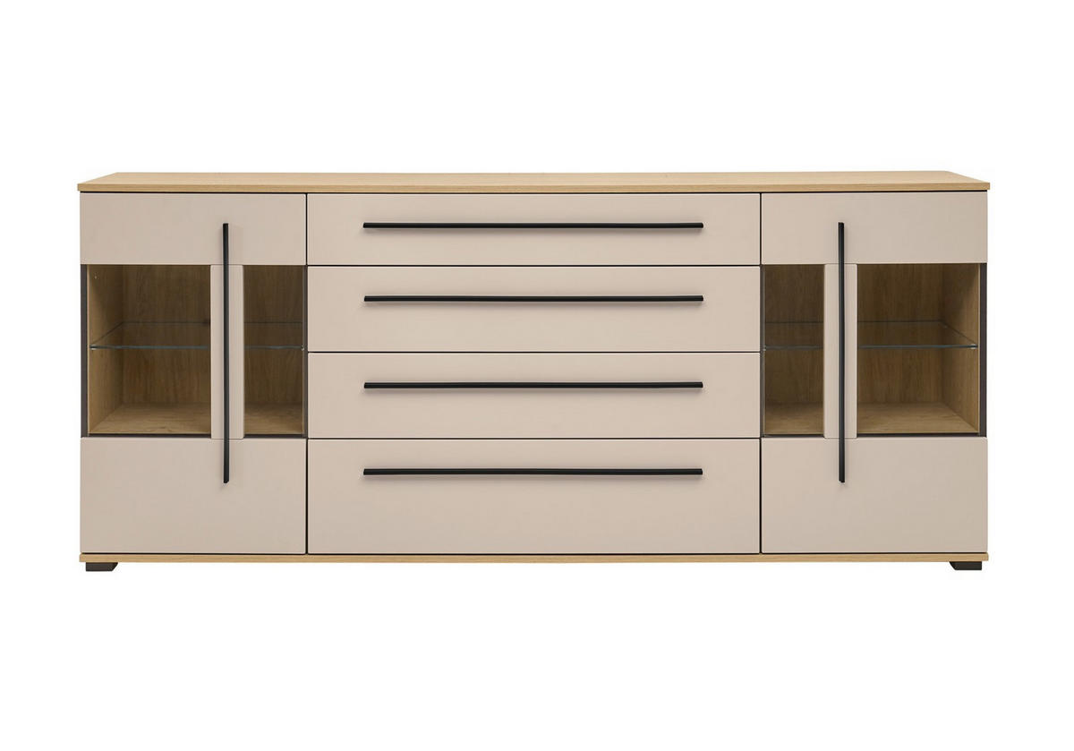 SIDEBOARD  200/86/42 cm 4 Schublade(n)  - Kaschmir/Eichefarben, Design, Glas/Holzwerkstoff (200/86/42cm) - Livetastic
