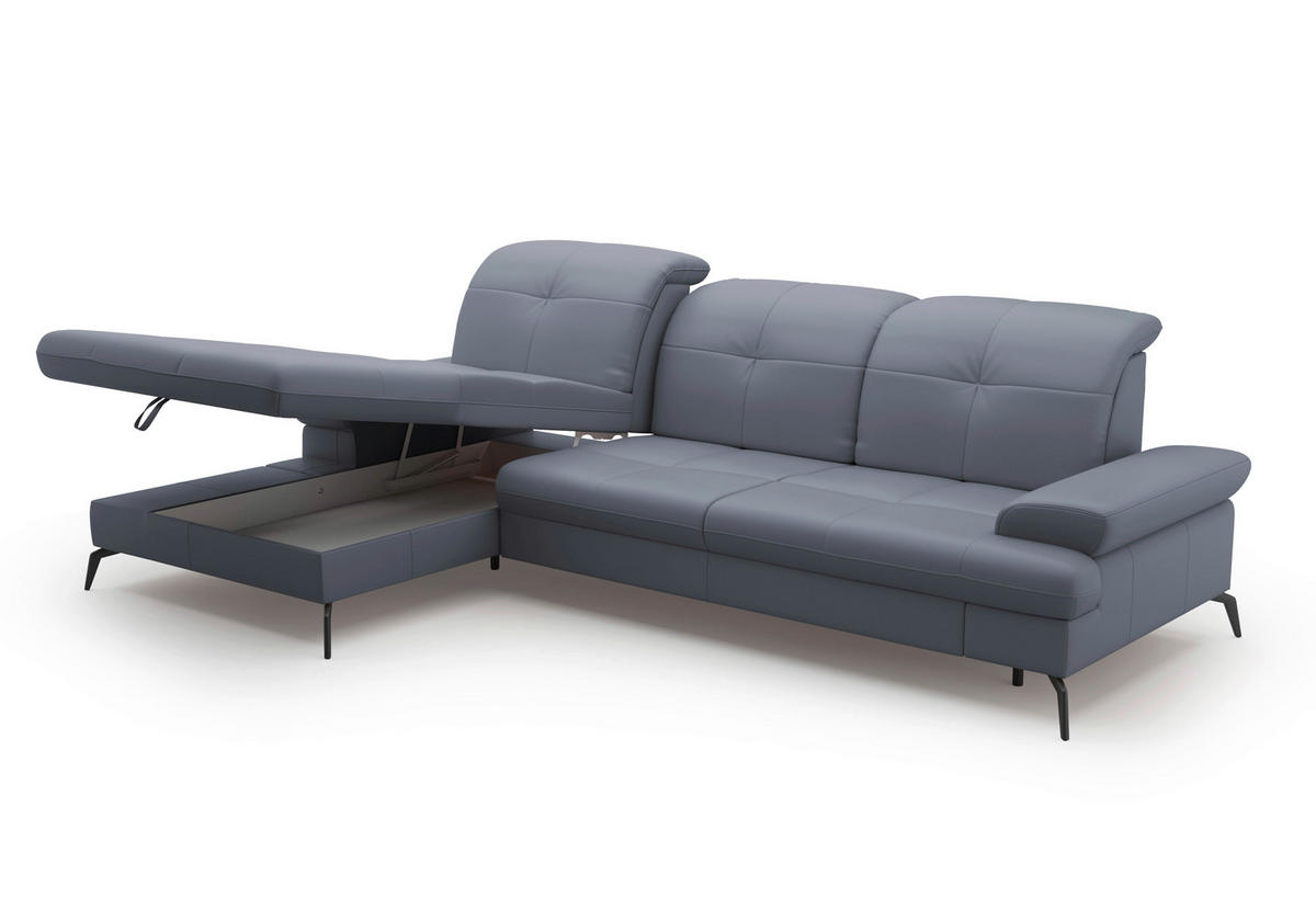 ECKSOFA in Vliesstoff Kombination Echtleder/Stoff Graublau  - Graublau/Schwarz, Konventionell, Leder/Textil (185/279cm) - Sit & More