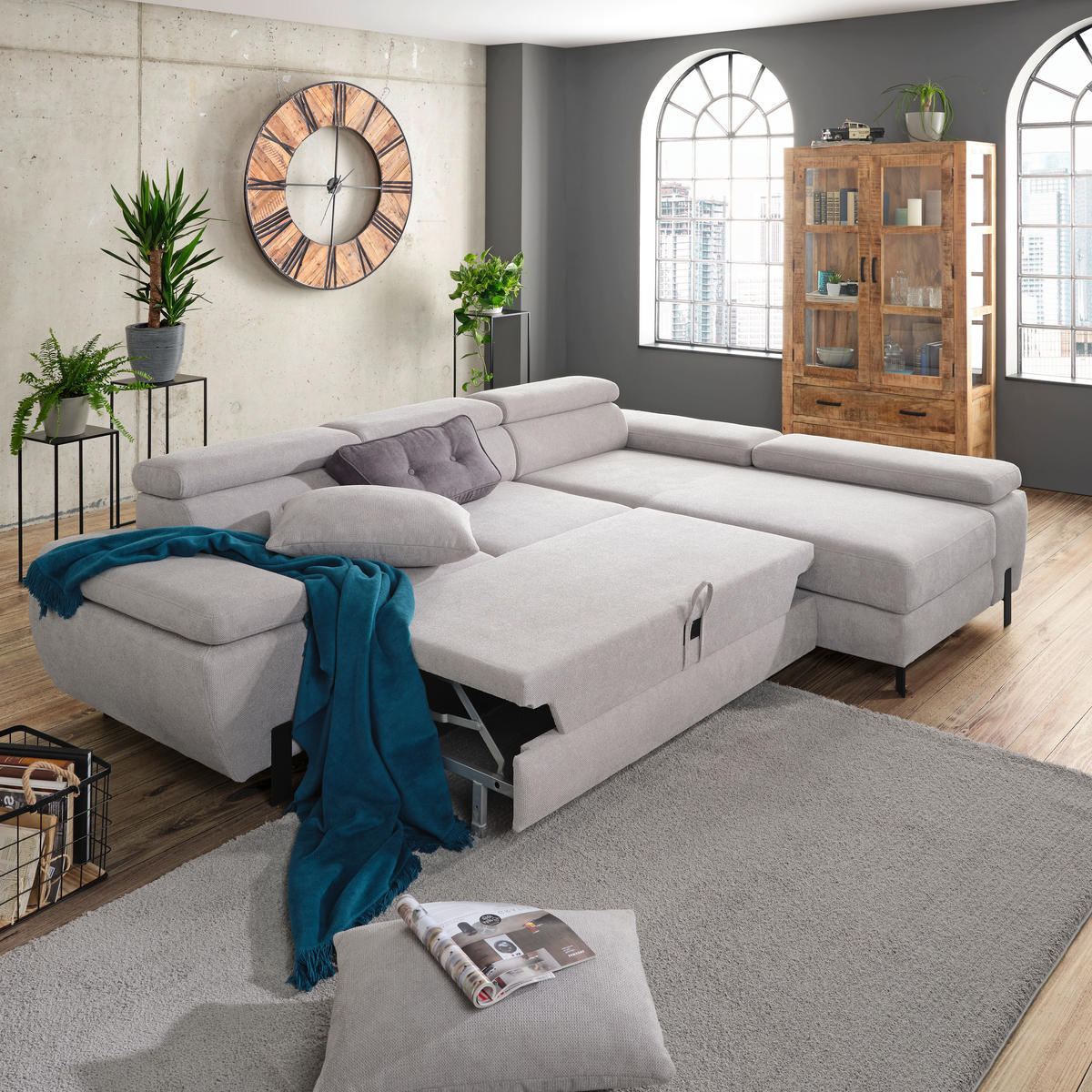 HÖRNSOFFA i vävt tyg grå  - ljusgrå/svart, Modern, metall/trämaterial (277/189cm) - MID.YOU