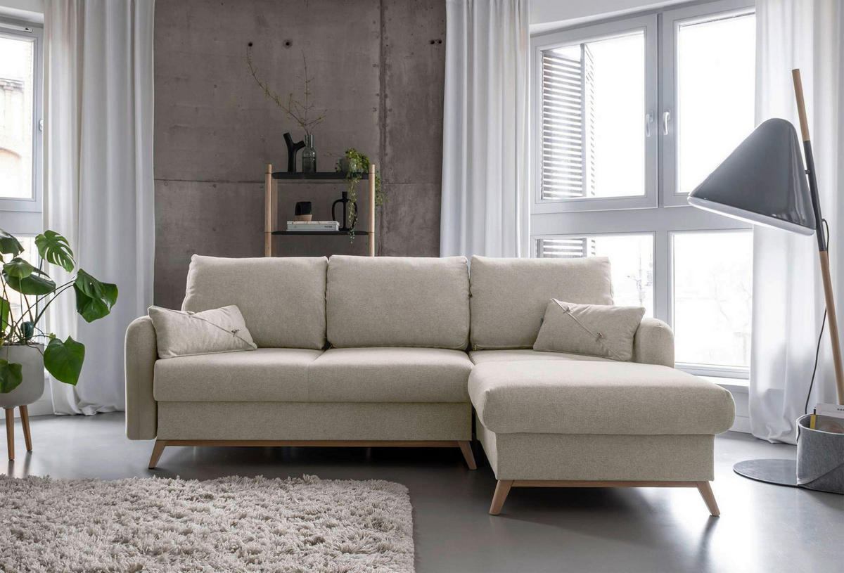 HÖRNSOFFA i chenille beige  - beige/naturfärgad, trä/textil (235/157cm) - MID.YOU